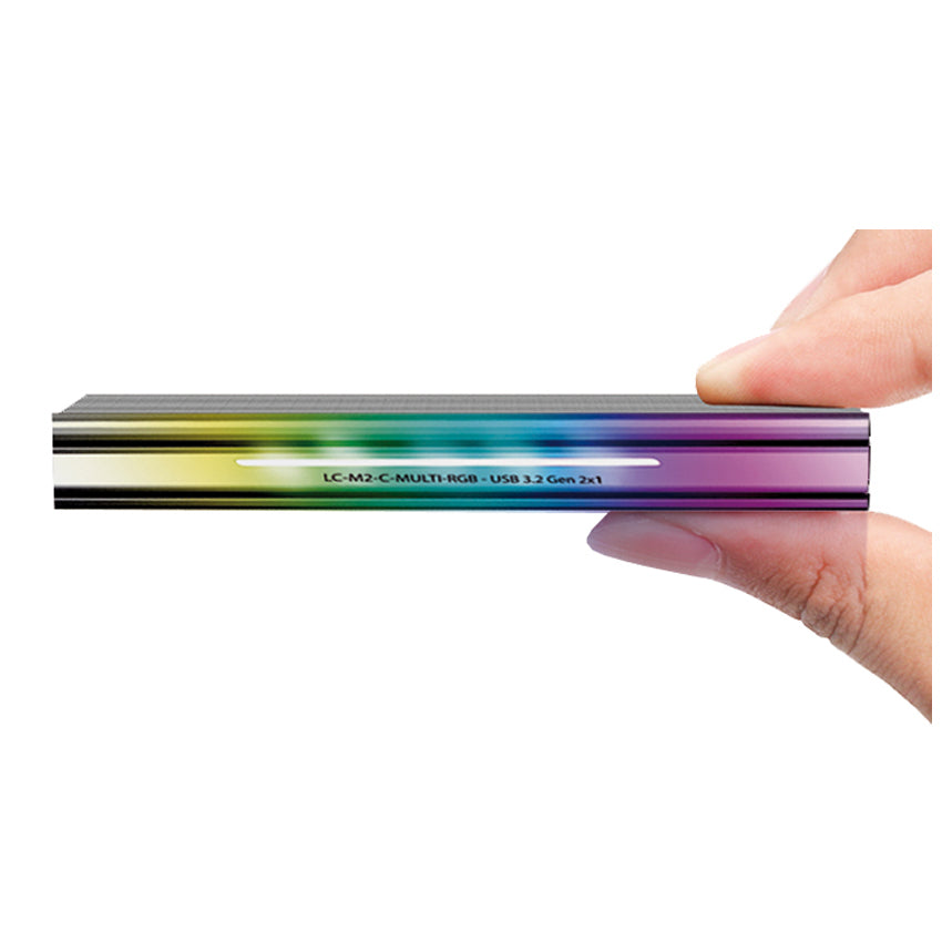 LC-Power LC-M2-C-MULTI-RGB – 1-Bay externes SSD-Gehäuse – USB 3,2 Gen 2 (10 Gbit/s), für M.2 NVMe/SATA