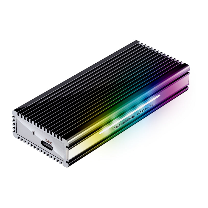 LC-Power LC-M2-C-MULTI-RGB – 1-Bay externes SSD-Gehäuse – USB 3,2 Gen 2 (10 Gbit/s), für M.2 NVMe/SATA