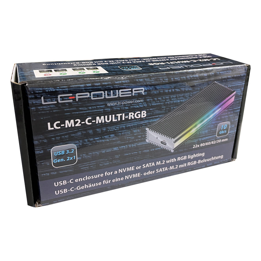 LC-Power LC-M2-C-MULTI-RGB – 1-Bay externes SSD-Gehäuse – USB 3,2 Gen 2 (10 Gbit/s), für M.2 NVMe/SATA