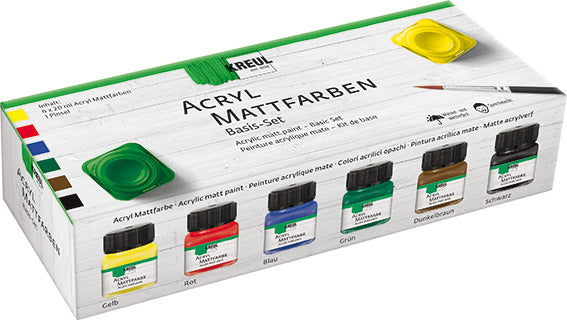 KREUL Acrylfarbe, matt – 6 Farben – 6×20 ml (120 ml) – für Papier, Holz, Glas