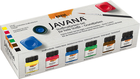 KREUL Javana Textilfarbe – Grundfarben – 6 Farben, 6×20 ml (120 ml) – für helle Textilien