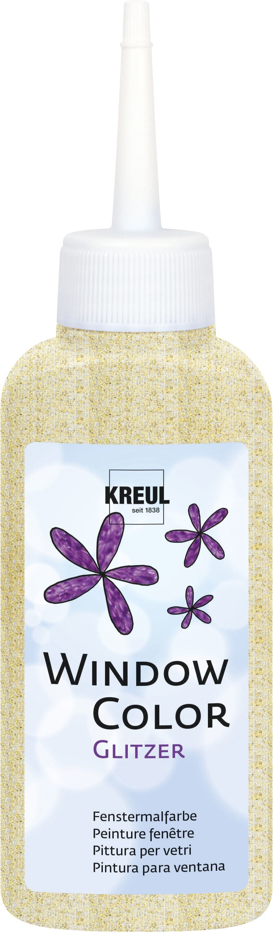 KREUL Fensterfarbe – Gold, Glitzer – 80 ml – für Glas, Folie