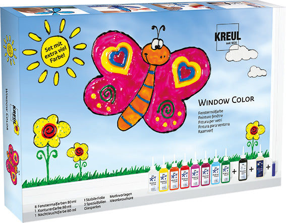 KREUL Fenstermalfarbe, abziehbar – Leuchtet im Dunkeln – 10×80 ml – für Glas, Holz