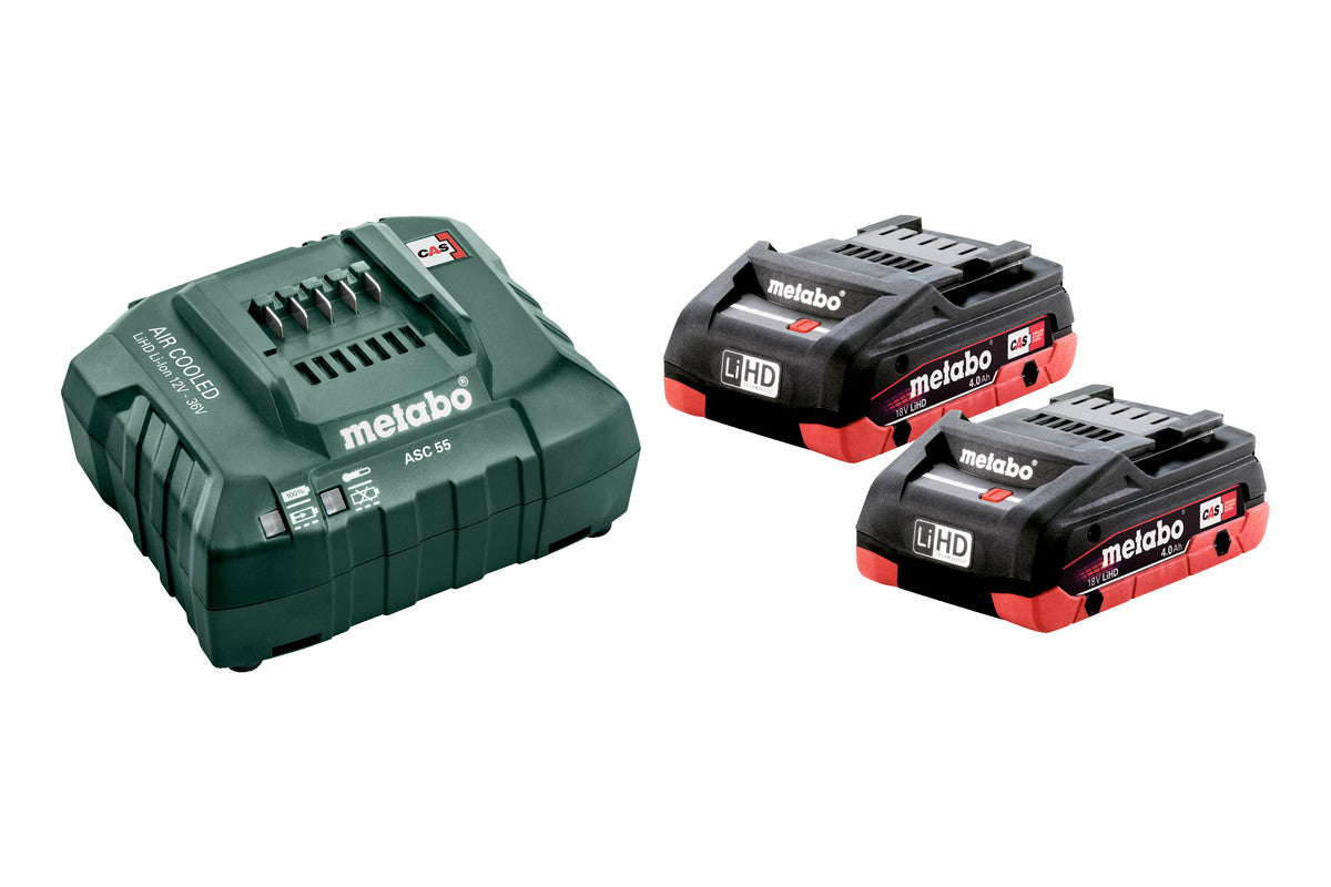 Metabo Basis-Set LiHD Akku und Ladegerät 18 V 4 Ah – 2× Akku, 1× Ladegerät – CAS (für Metabo)