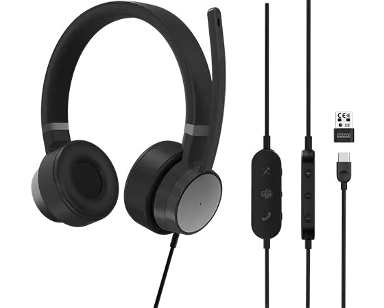 Lenovo Go Wired Office-Headset – On-Ear, Stereo, Kabel (USB-C), ANC, Schwarz