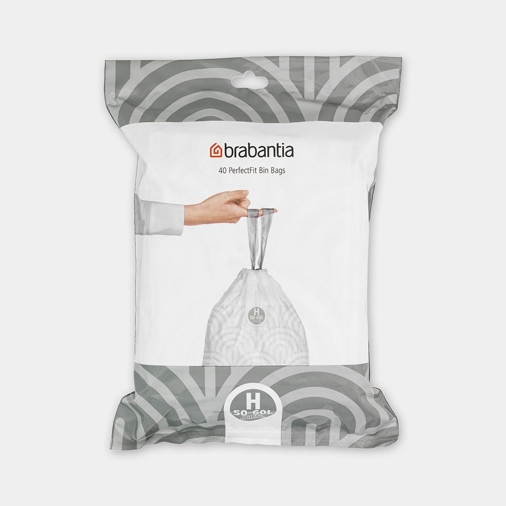 Brabantia Kehrichtsack für PerfectFit H – 60 l, mit Zugband, PE, weiss, 40 Stk