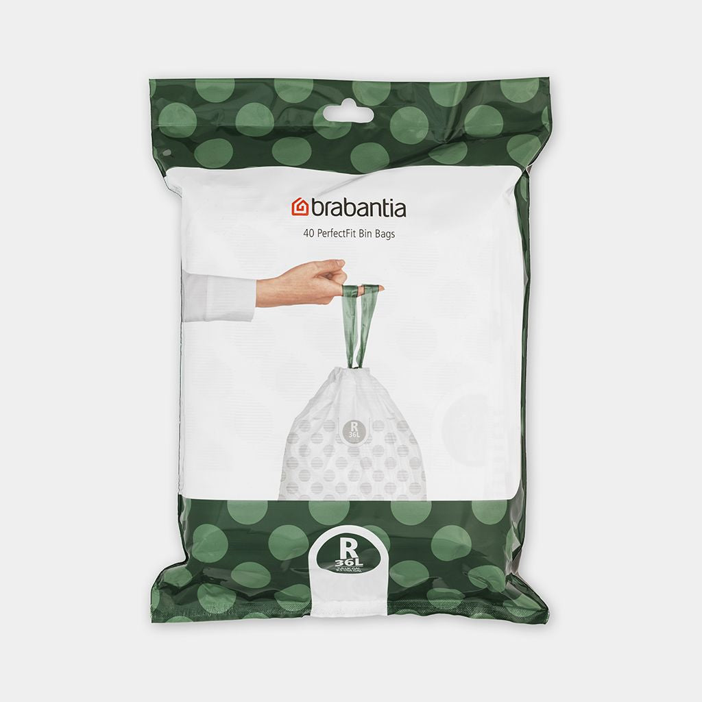 Brabantia Kehrichtsack für PerfectFit R – 30 l, mit Zugband, PE, weiss, 40 Stk