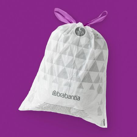 Brabantia Kehrichtsack PerfectFit C – 12 l, mit Zugband, PE, weiss, 385 × 10 mm, 40 Stk