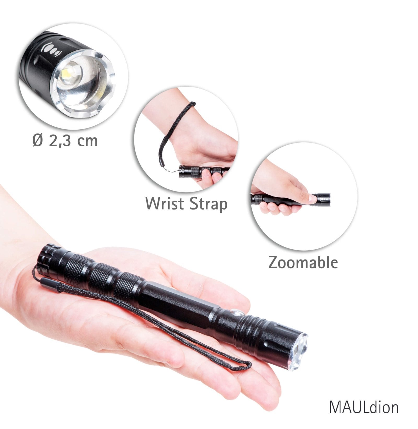 MAUL Taschenlampe MAULdion 8186690 – 20 lm, 10 m, IPX4, inkl. AA-Batterie – Schwarz