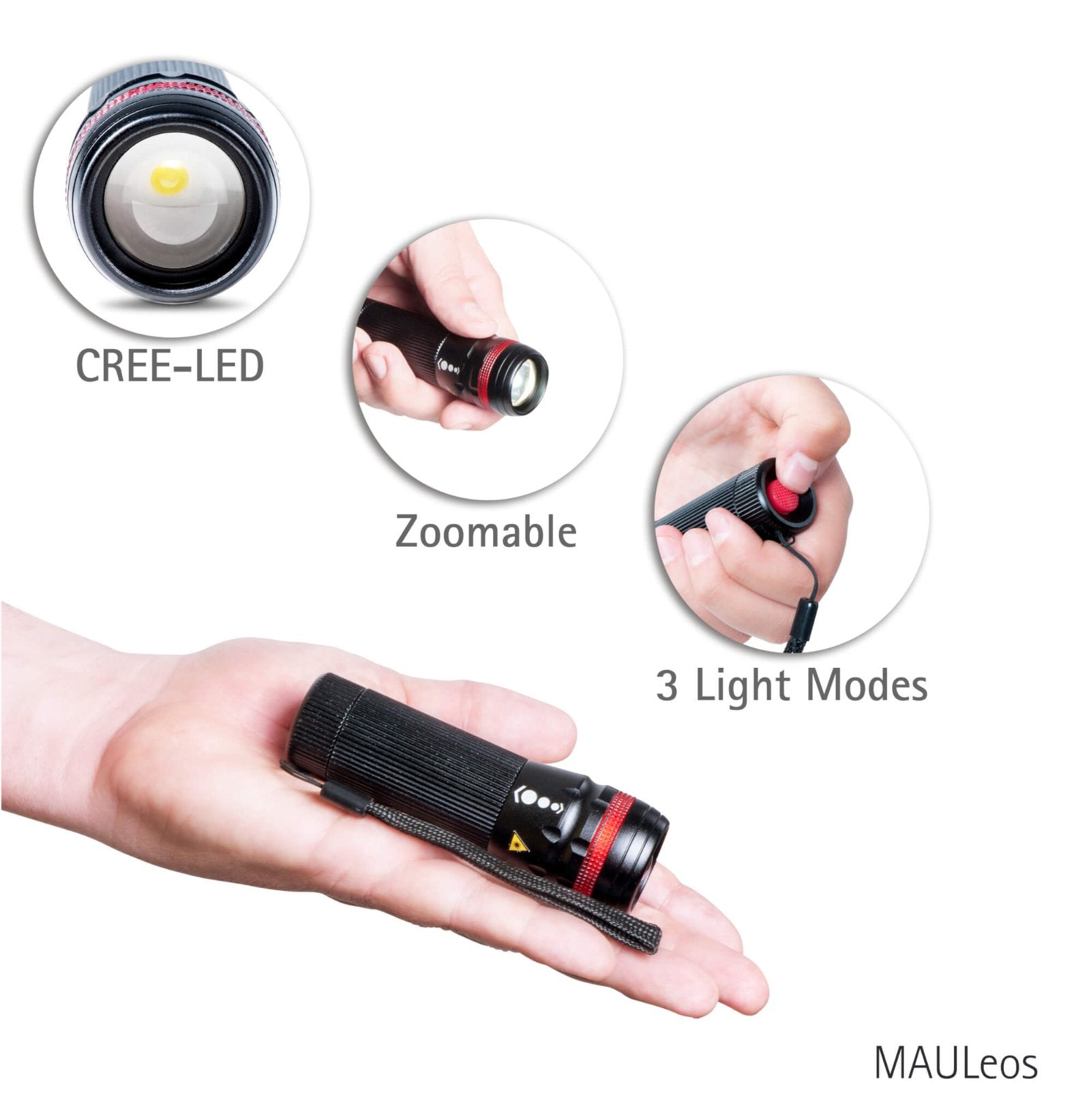 MAUL Taschenlampe MAULeos – 15 lm, 10 m, IPX4, Batterie 1×AA (2300 mAh) – Schwarz