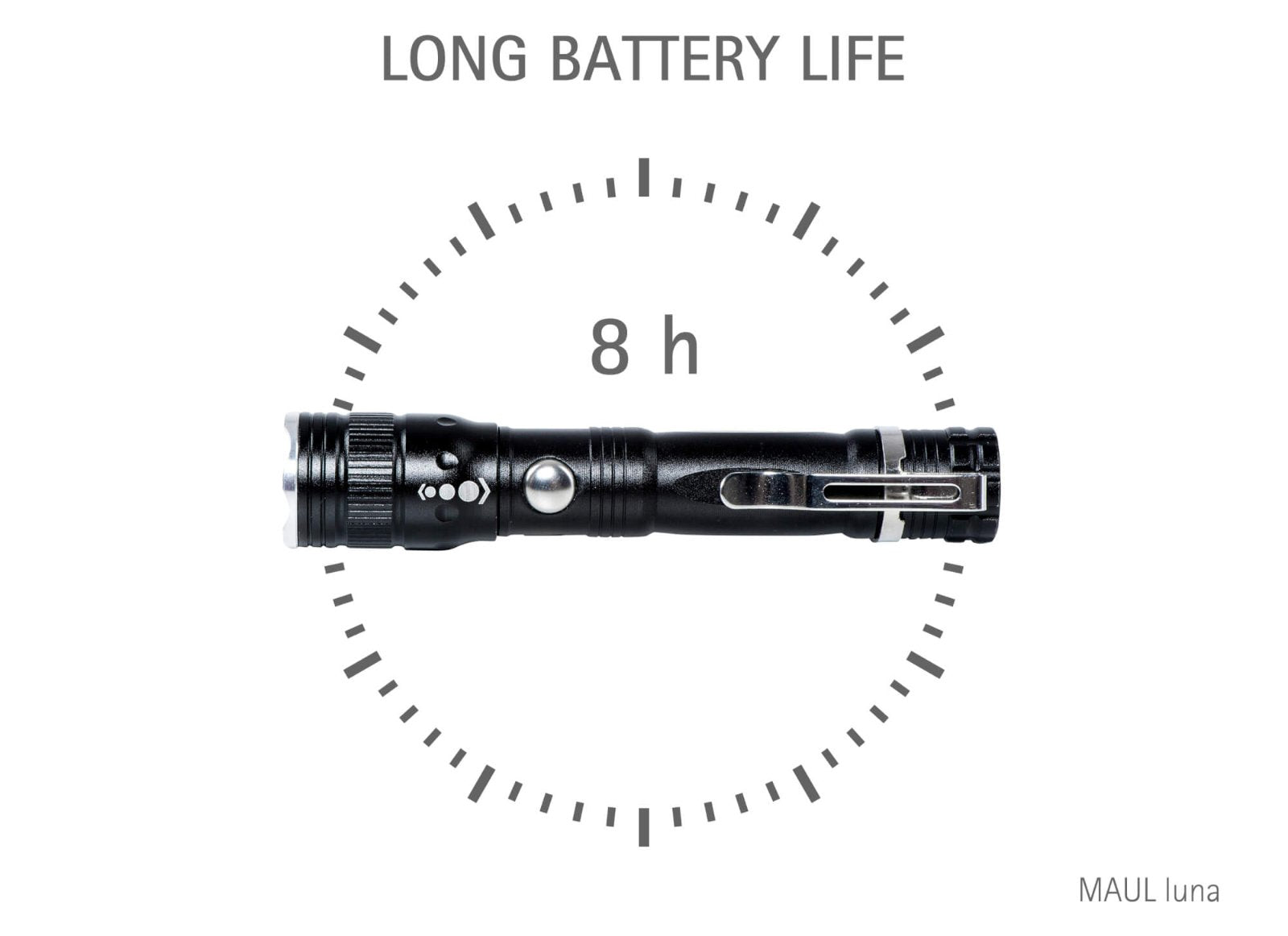 MAUL Taschenlampe MAULluna – 39 lm, 71 m Reichweite, 17 cm, inkl. 2×1,5 V AA, 2300 mAh – Schwarz