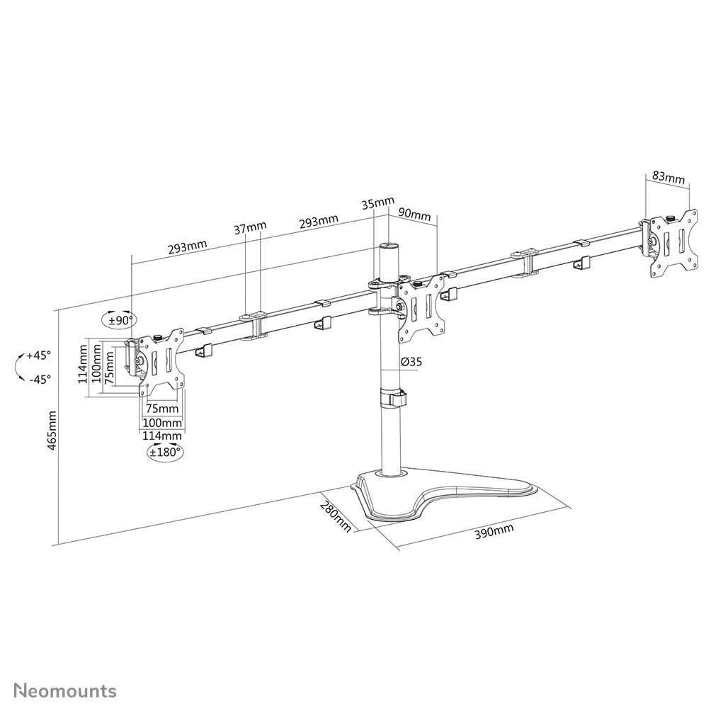 Neomounts FPMA-D550DD3BLACK – Höhenverstellbar, Kabelmanagement