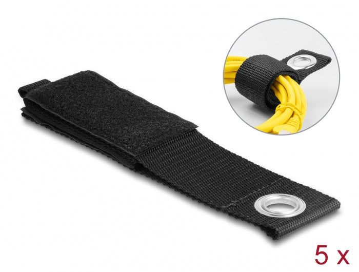 DeLOCK Klett-Kabelbinder – 50 mm × 0,435 m – Schwarz – 5er-Set
