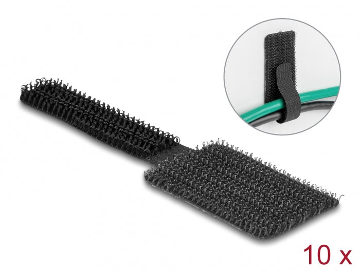 DeLOCK Klettkabelbinder, 90 mm × 24 mm, 10er-Pack – Schwarz