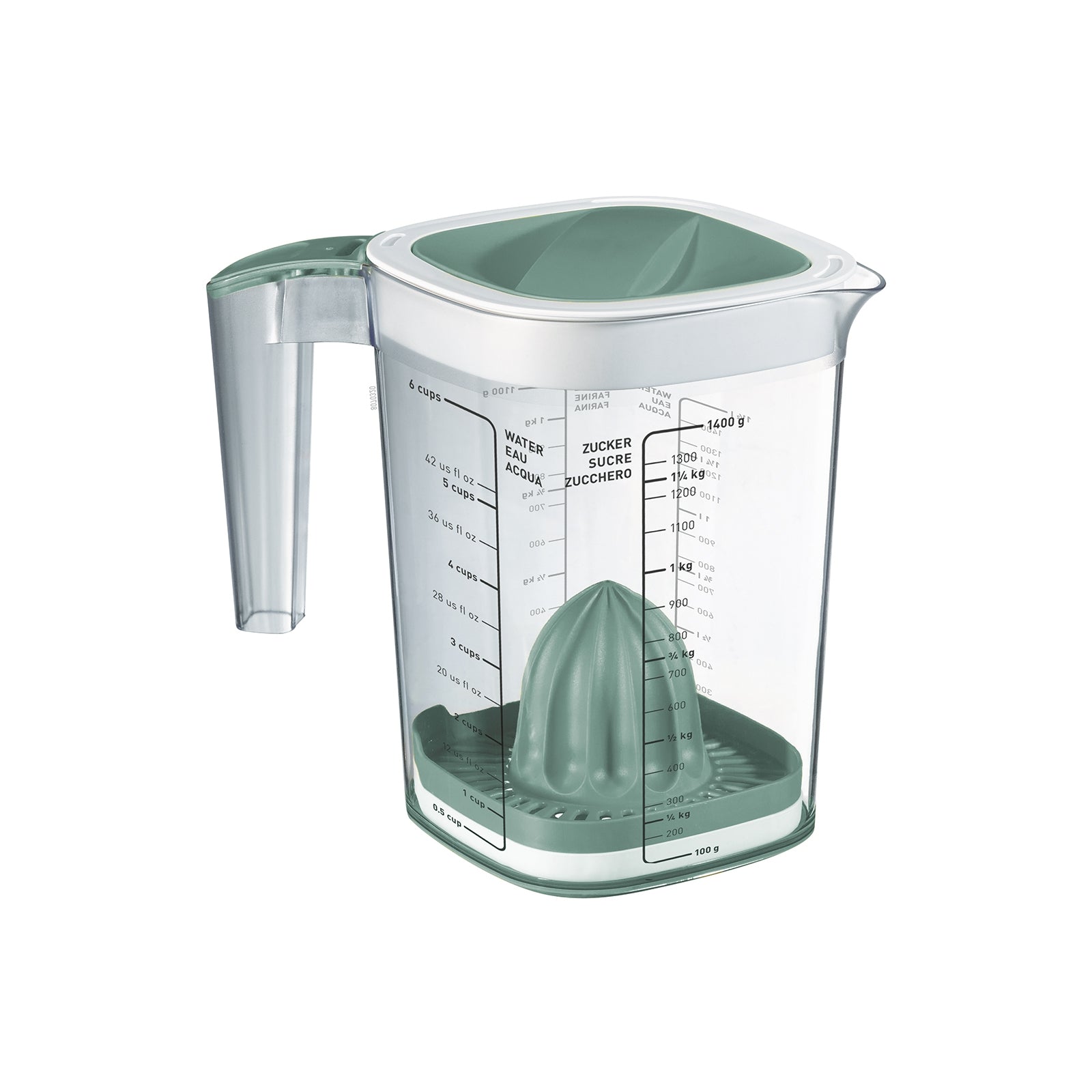 Rotho Messbecher Loft – 1,5 l – mit Deckel & Presse – Kunststoff – Grün