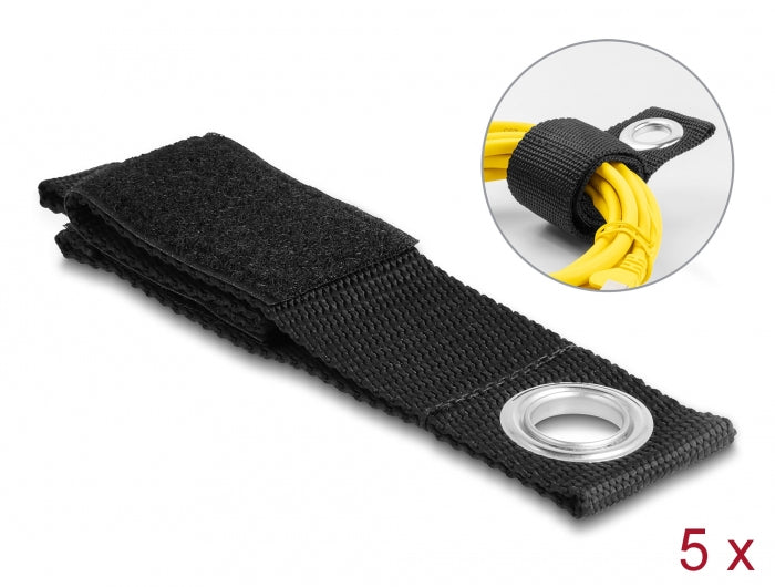 DeLOCK Klett-Kabelbinder – 38 mm × 0,26 m – Schwarz – 5er-Set