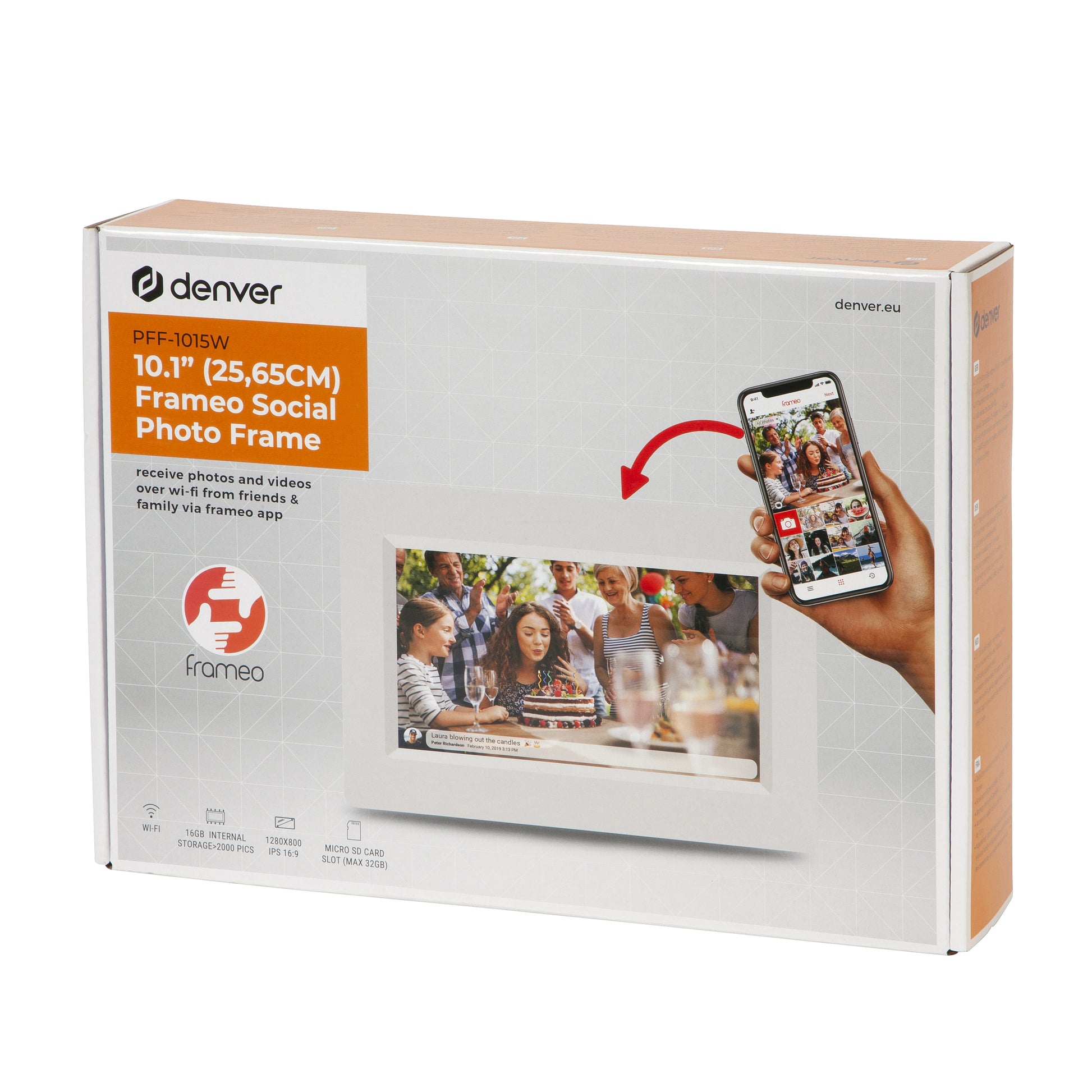 Denver PFF-1015W Digitaler Bilderrahmen – 10,1" – 1280 × 800 (WXGA), IPS – WLAN, Mikro-USB – microSD – Weiss