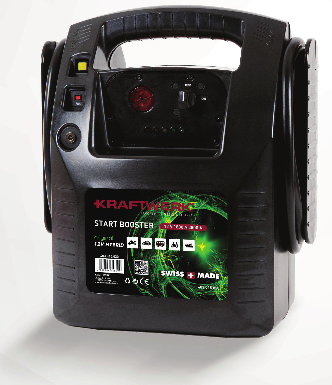 Kraftwerk Hybrid-Start-Booster – für Auto – 12 V, 20 Ah, 1800 A Startstrom, Li-Ion, Verpolungsschutz, 11,5 kg