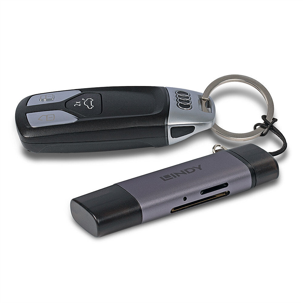 Lindy USB-Kartenleser USB-A/USB-C – MiniSD, SD – USB 3.2 Gen 1 (5 Gbit/s) – Schwarz/Grau