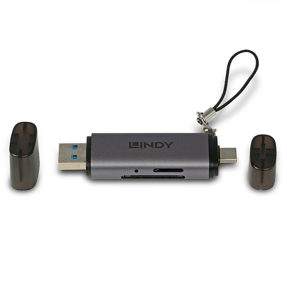 Lindy USB-Kartenleser USB-A/USB-C – MiniSD, SD – USB 3.2 Gen 1 (5 Gbit/s) – Schwarz/Grau