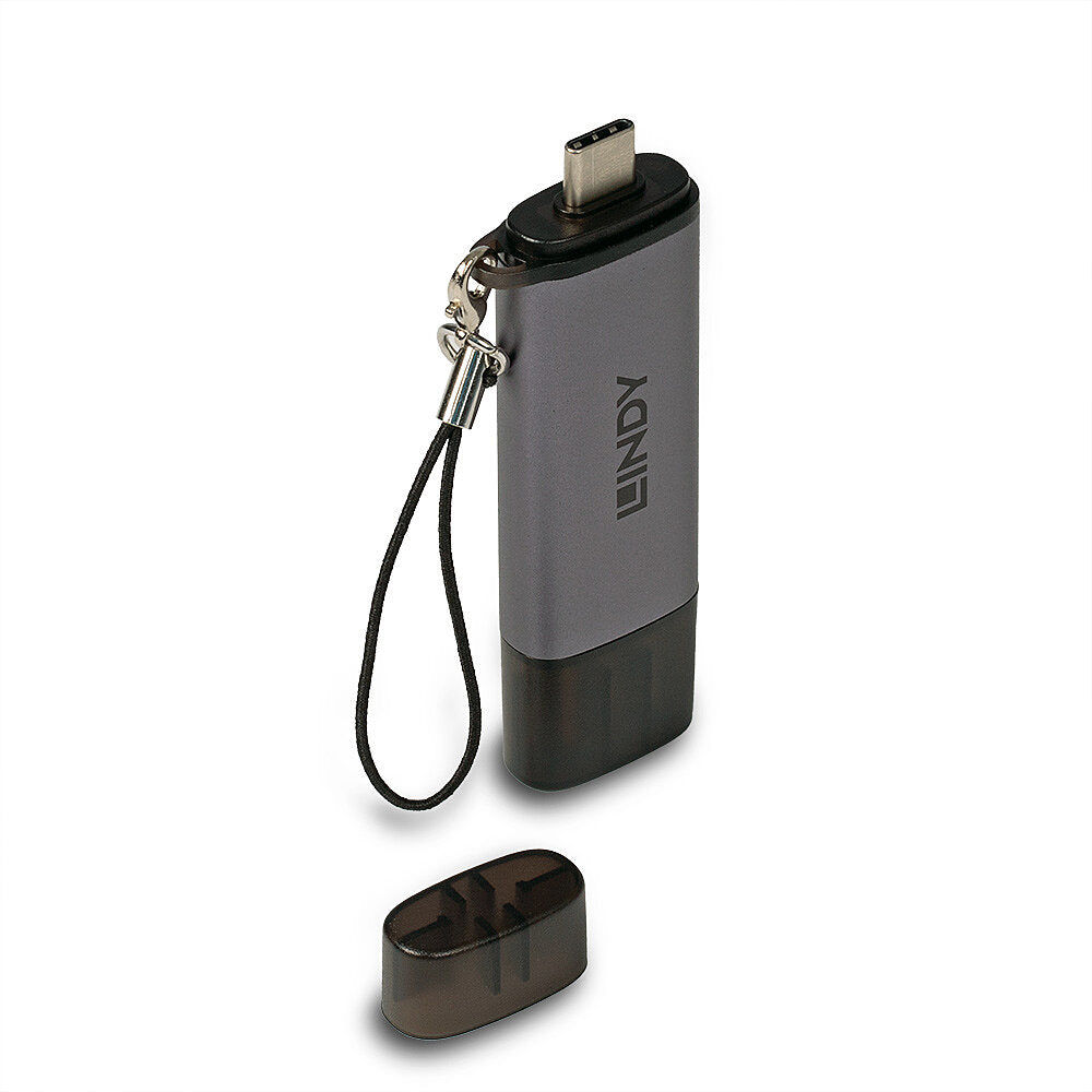 Lindy USB-Kartenleser USB-A/USB-C – MiniSD, SD – USB 3.2 Gen 1 (5 Gbit/s) – Schwarz/Grau