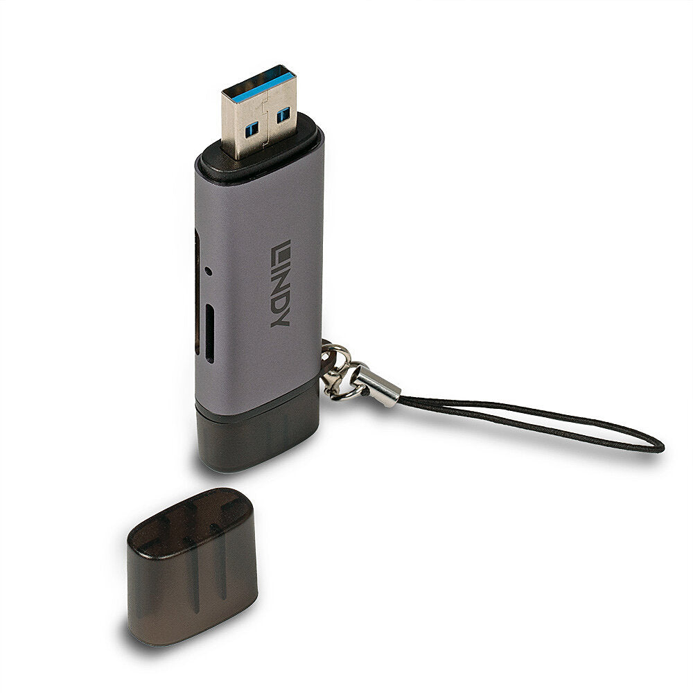Lindy USB-Kartenleser USB-A/USB-C – MiniSD, SD – USB 3.2 Gen 1 (5 Gbit/s) – Schwarz/Grau
