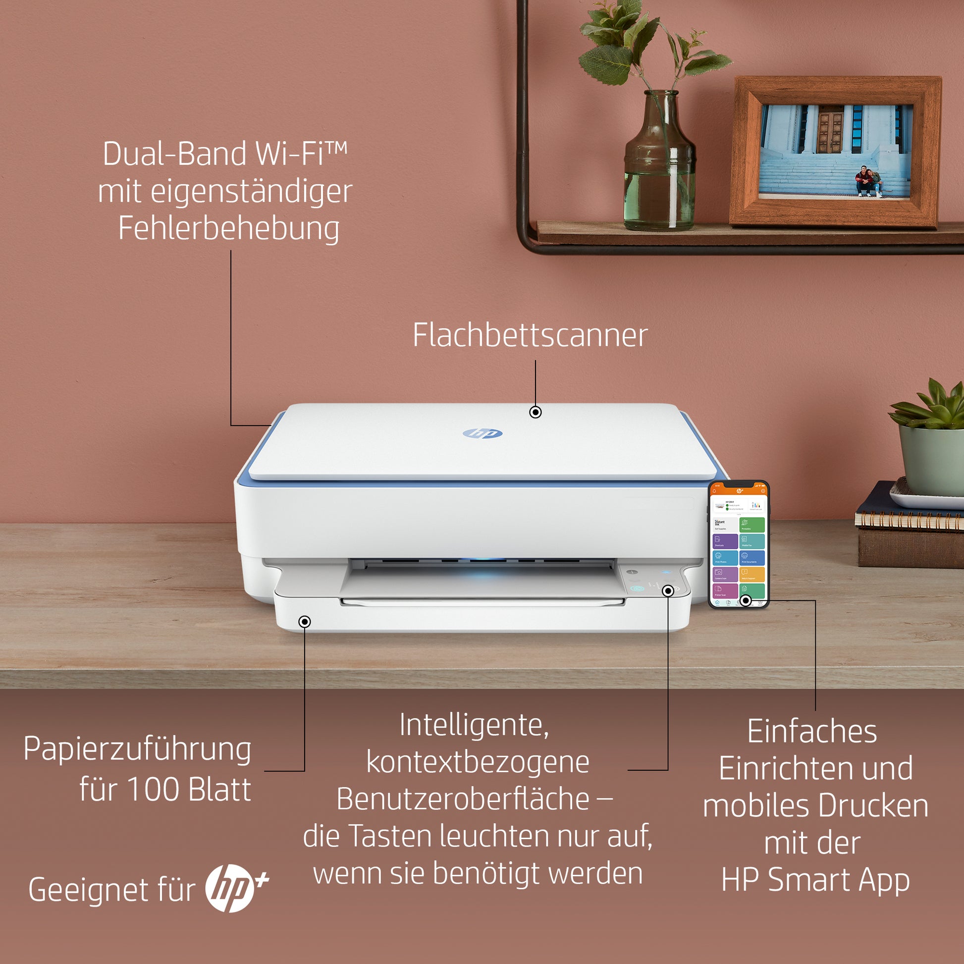 HP ENVY 6010e – Farbtintenstrahl-Multifunktionsdrucker, A4, 4-in-1, Duplex, WLAN, AirPrint, Mopria