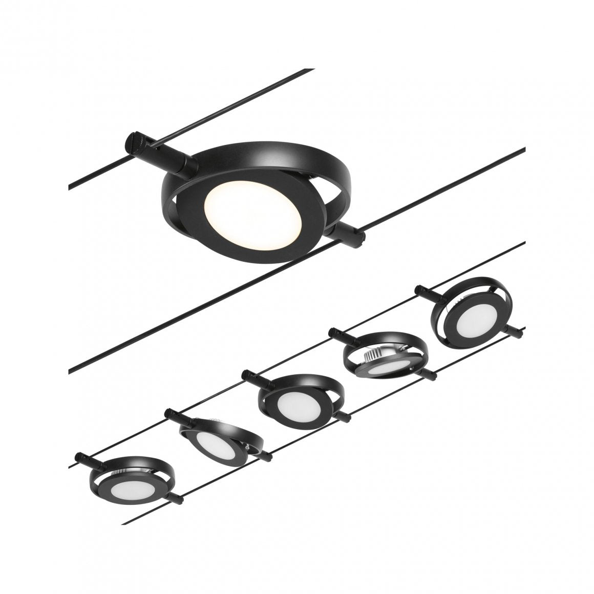 Paulmann Systemleuchte RoundMac – 5er Set, 10 m, 1000 lm, 22,5 W, 3000 K, nicht dimmbar, schwarz/chrom