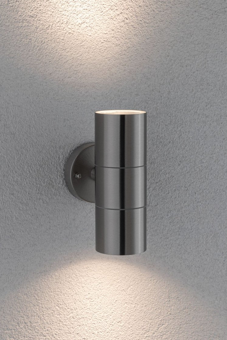 Paulmann Aussenwandleuchte – 7,3×16,3 cm, 20 W, Warmweiss, IP44, Netzbetrieb, dimmbar, Silber, Edelstahl