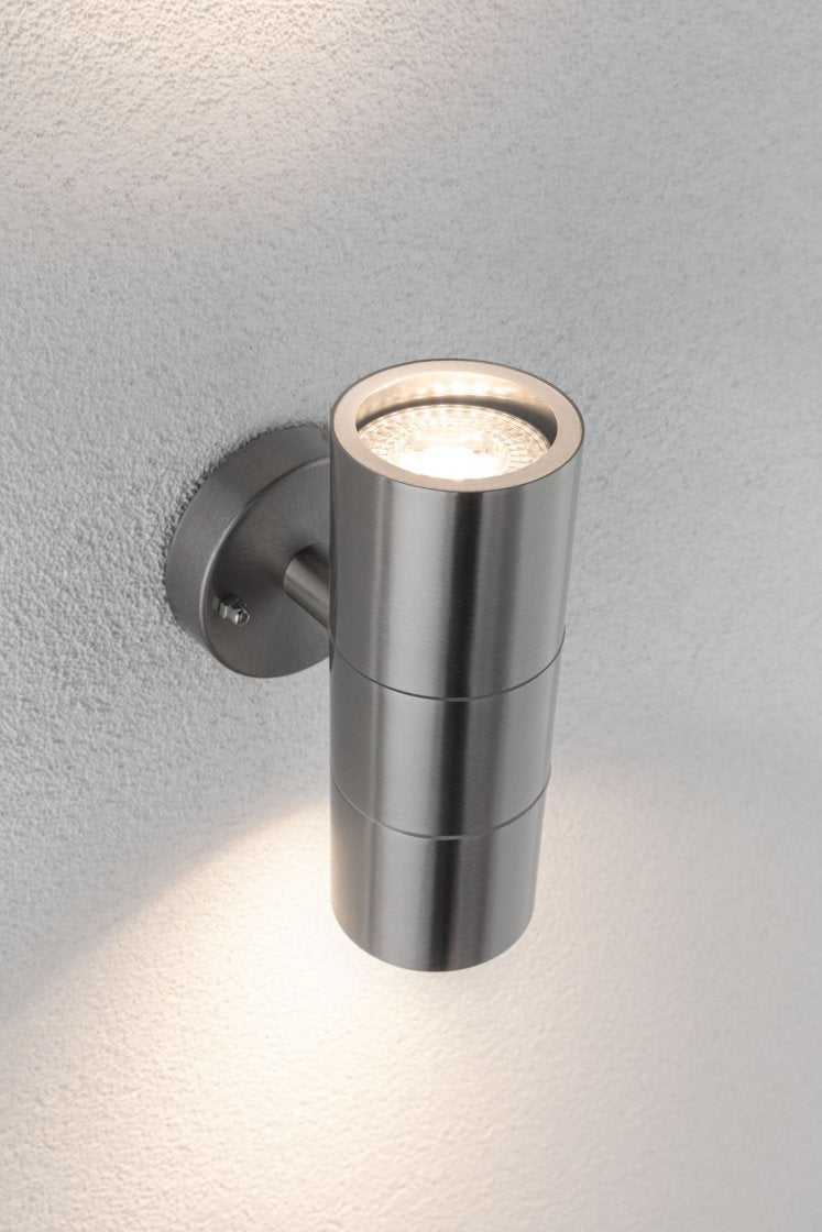 Paulmann Aussenwandleuchte – 7,3×16,3 cm, 20 W, Warmweiss, IP44, Netzbetrieb, dimmbar, Silber, Edelstahl