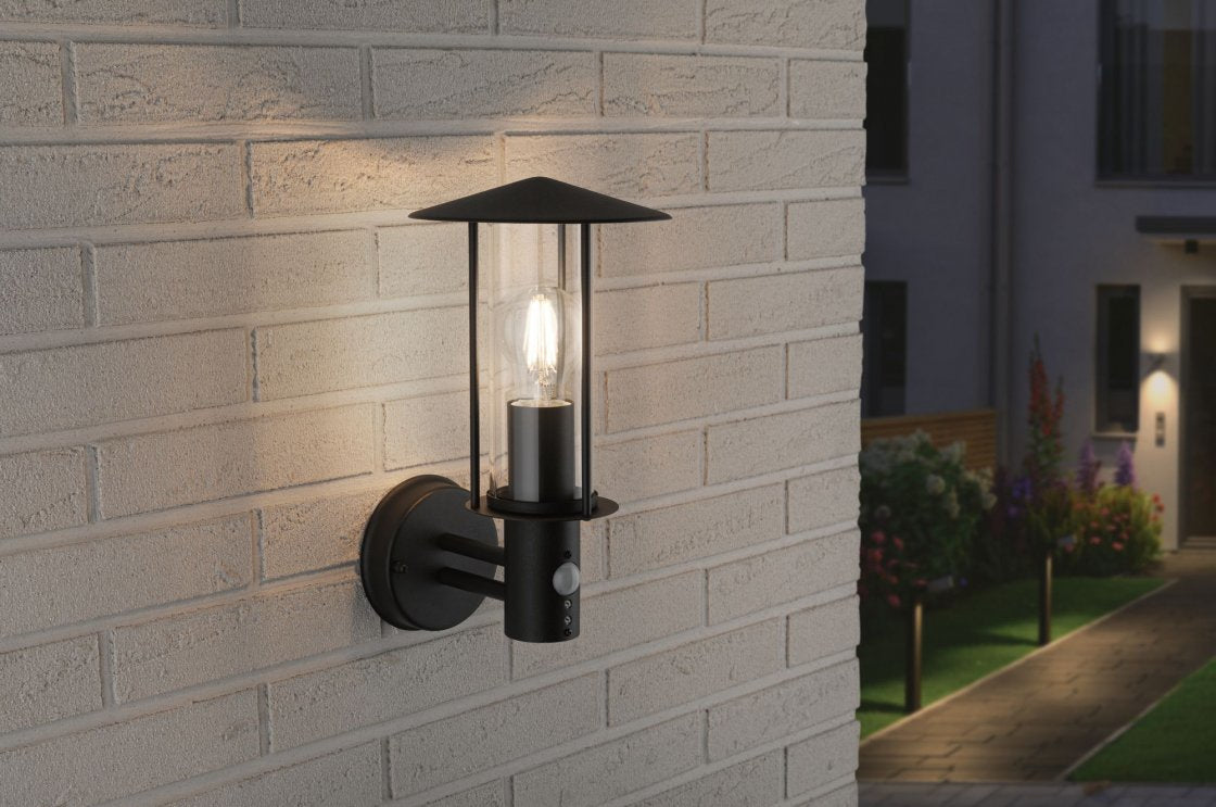 Paulmann Aussenwandleuchte – 32,7 cm – 15 W – IP44 – Netzbetrieb – mit Bewegungsmelder – Grau – Glas/Metall