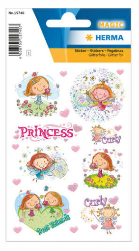 HERMA Magic Schmucketiketten – Motiv Prinzessin Curly – Folie, Glitter, 11 Stk, 1 Bogen