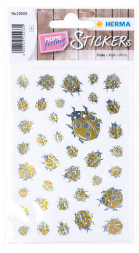 HERMA Geschenketiketten Home Feeling – Goldkäfer – 38 Etiketten – permanent, Folie – Bogen 84 × 120 mm