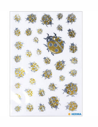 HERMA Geschenketiketten Home Feeling – Goldkäfer – 38 Etiketten – permanent, Folie – Bogen 84 × 120 mm