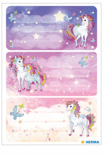 HERMA Vario Schuletiketten – Motiv Einhorn Best Friends – 35×76 mm, Abgerundete Ecken, 6 Stück, 2 Bögen