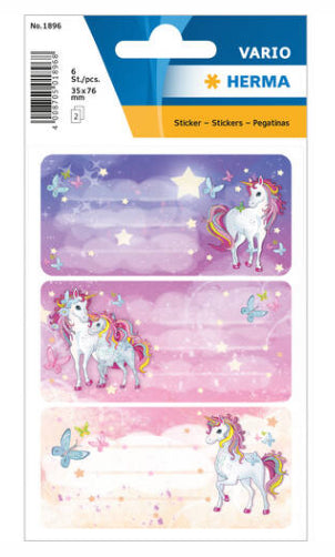 HERMA Vario Schuletiketten – Motiv Einhorn Best Friends – 35×76 mm, Abgerundete Ecken, 6 Stück, 2 Bögen
