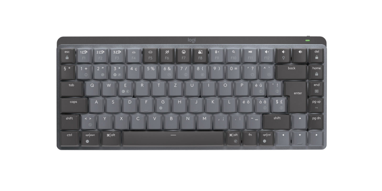 Logitech MX Mech Mini – Tastatur, kabellos (Bluetooth), CH-Layout (DE-CH), mechanisch, beleuchtet, Grau