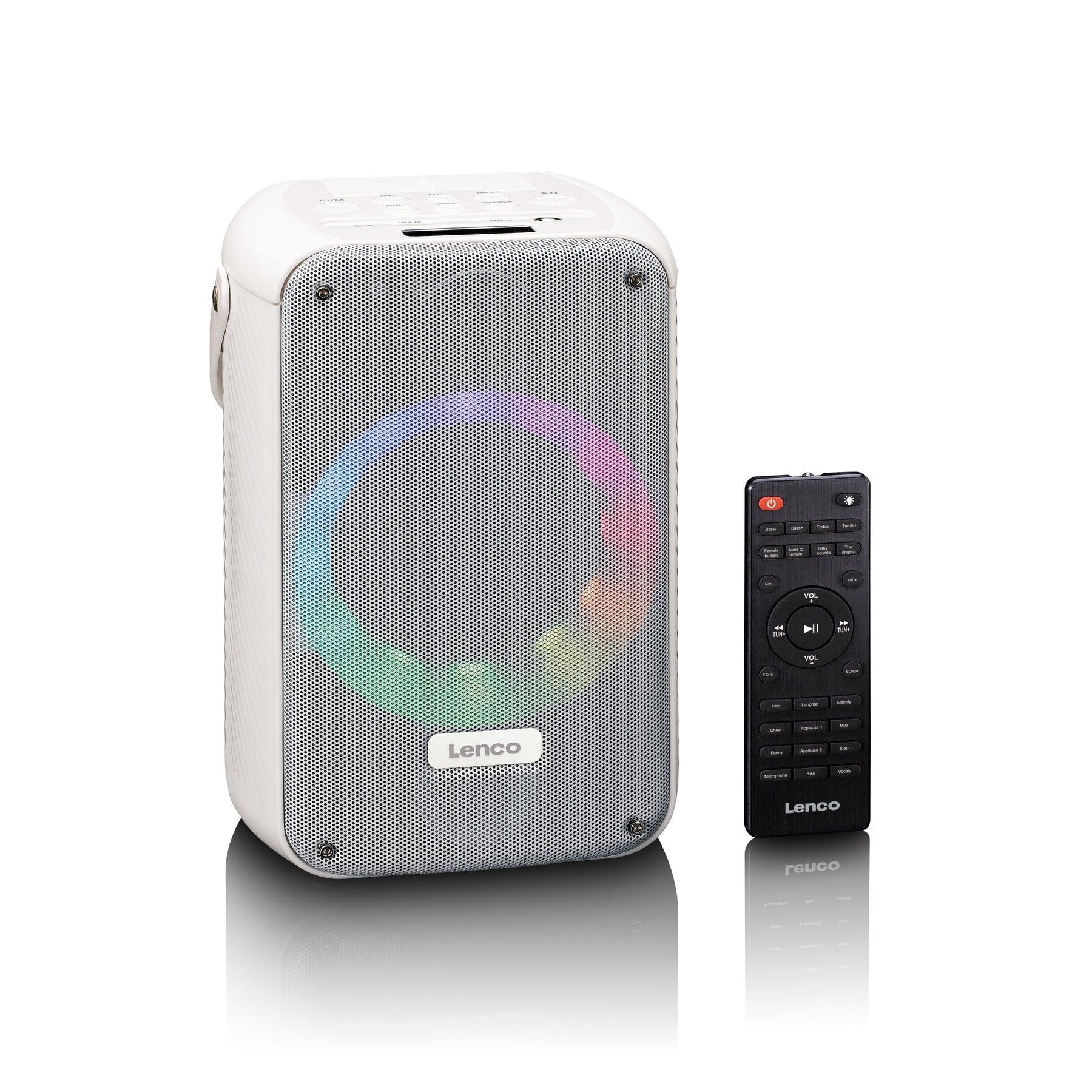 Lenco BTC-060WH – Bluetooth-Lautsprecher – 20 W, 12 h Akku, mit drahtlosem Mikrofon, Weiss