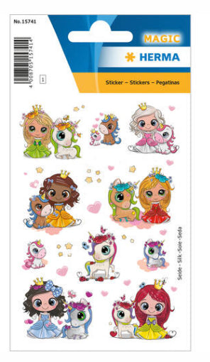 HERMA Magic Schmucketiketten – Motiv Prinzessin Sweetie & Friend – Seide, 14 Stk, 1 Bogen, 84×120 mm