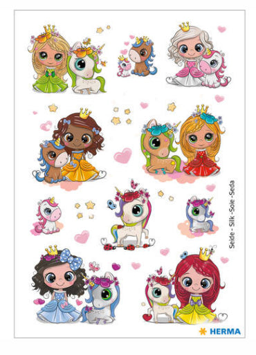 HERMA Magic Schmucketiketten – Motiv Prinzessin Sweetie & Friend – Seide, 14 Stk, 1 Bogen, 84×120 mm