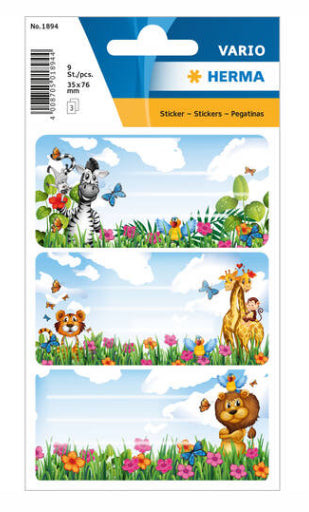 HERMA Vario Schuletiketten – Motiv Dschungel – 35×76 mm, Abgerundete Ecken, 9 Stück, 3 Bögen, Papier