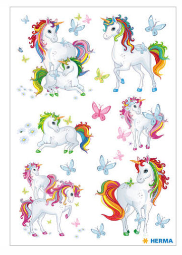 HERMA Sticker – Einhorn, mehrfarbig – 3 Bögen/18 Sticker, Papier