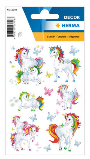 HERMA Sticker – Einhorn, mehrfarbig – 3 Bögen/18 Sticker, Papier