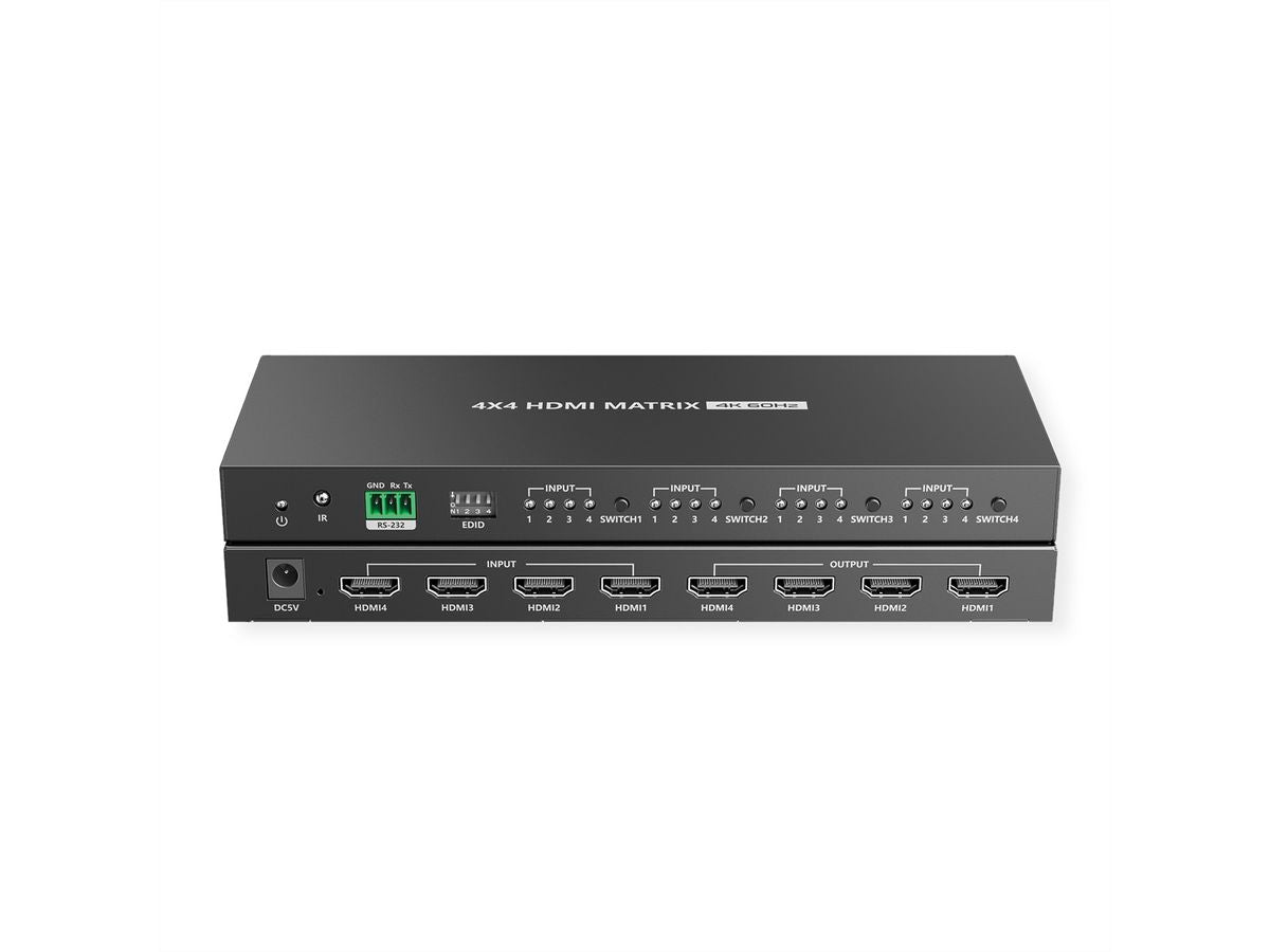VALUE 4×4 HDMI-Matrix, 4K60, RS-232/IR-Fernbedienung