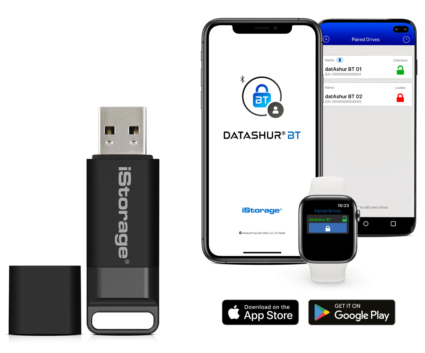 iStorage datAshur BT USB-Stick 32 GB – USB-A USB 3.2 Gen 1, 170/130 MB/s, AES-256 XTS, FIPS 140-2 Level 3, IP5