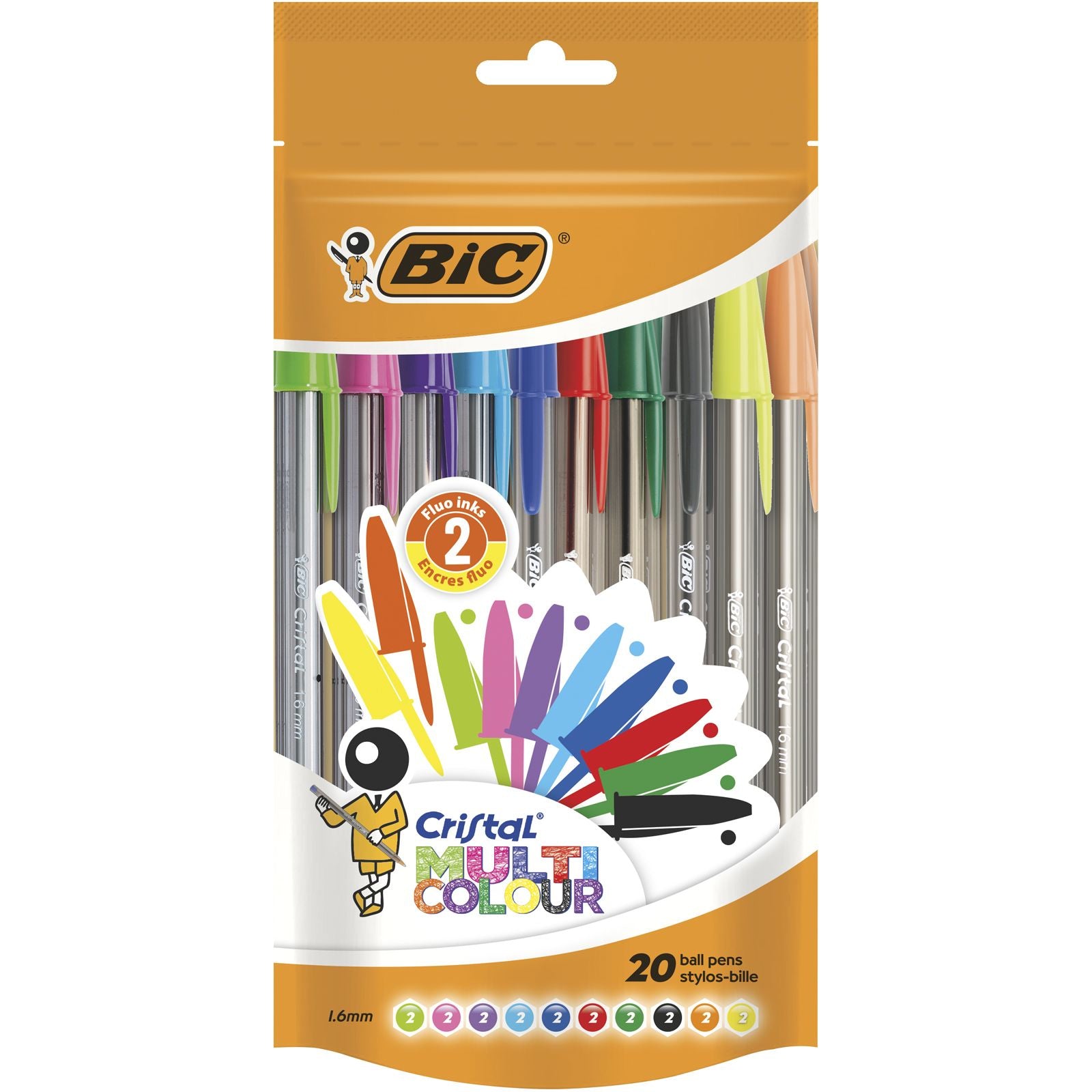 BIC Cristal Kugelschreiber – 8er Pack, Mehrfarbig, Spitze 1,6 mm, Deckel