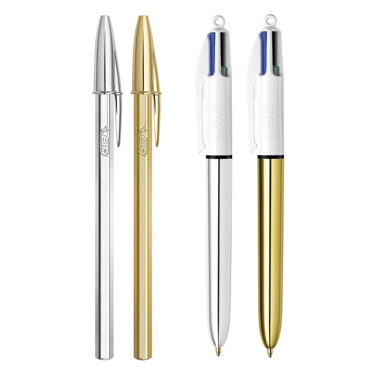 BIC Shine Kugelschreiber – 4er Set, sortierte Farben, Spitze 1 mm, Druck