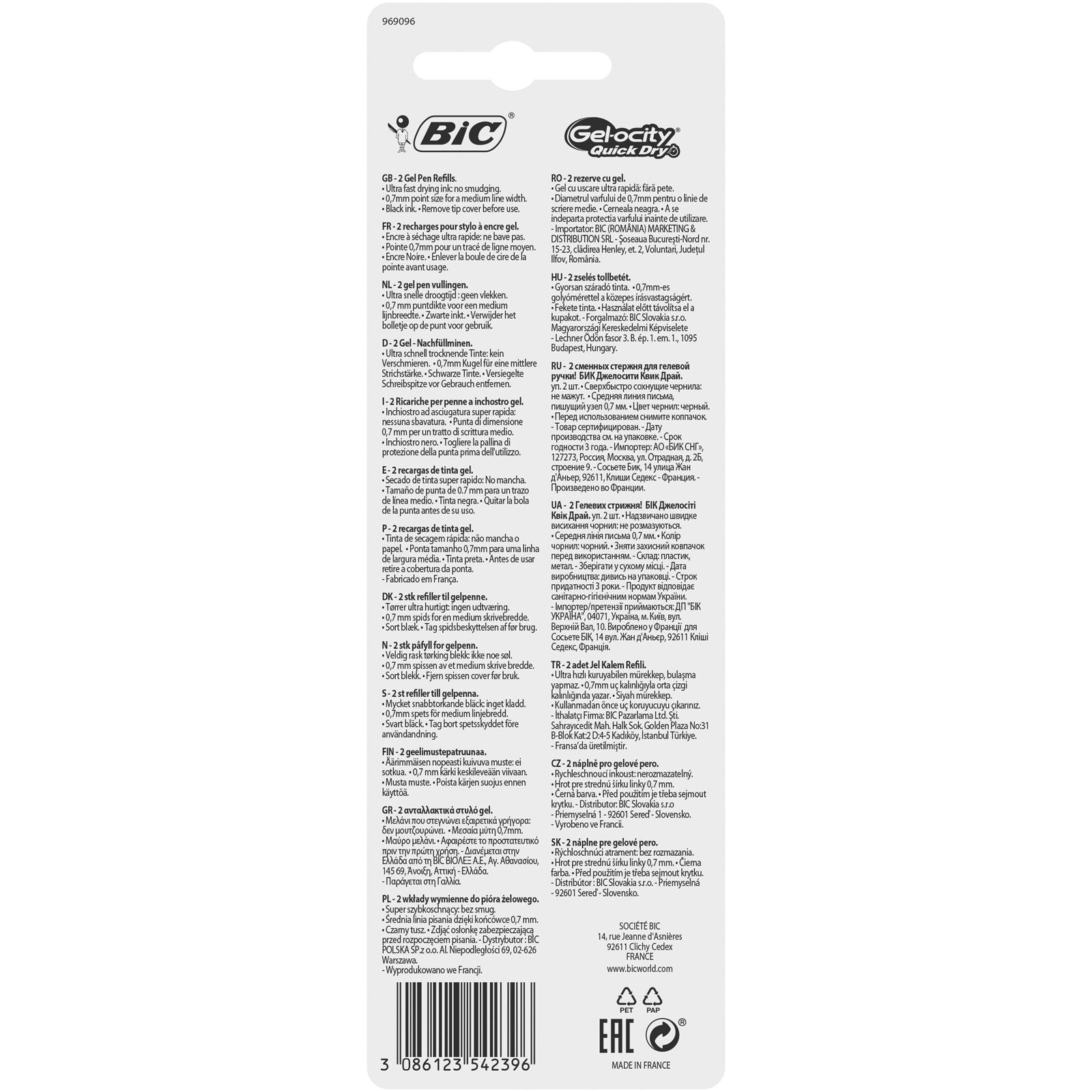 BIC Gel-ocity Quick Dry Rollerpatrone – Schwarz, 0,7 mm (Mittel), 2er-Pack