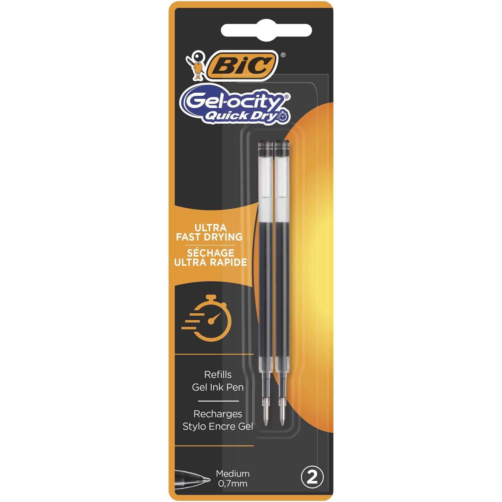 BIC Gel-ocity Quick Dry Rollerpatrone – Schwarz, 0,7 mm (Mittel), 2er-Pack