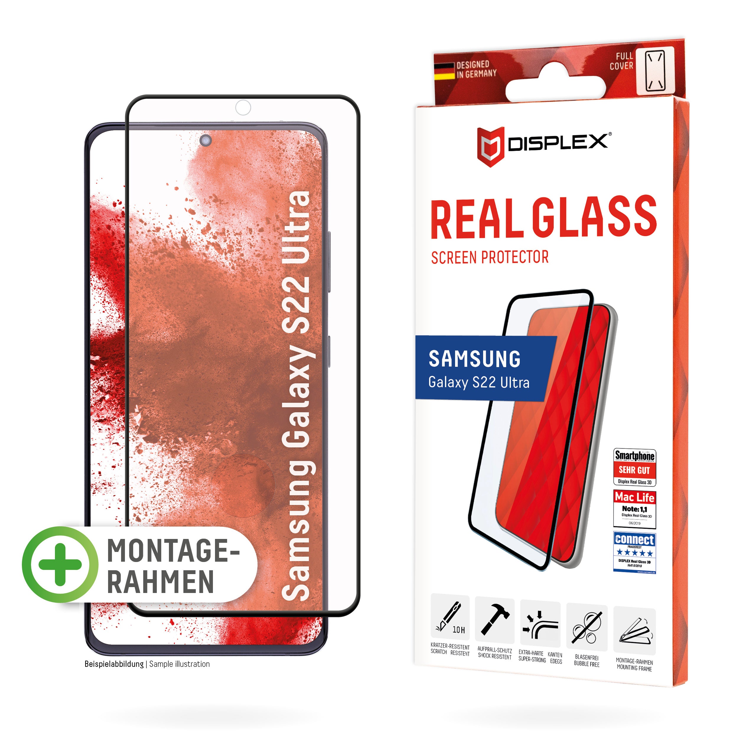 Displex Displayschutz (Panzerglas), Full Cover – für Galaxy S22 Ultra – mit Applikator
